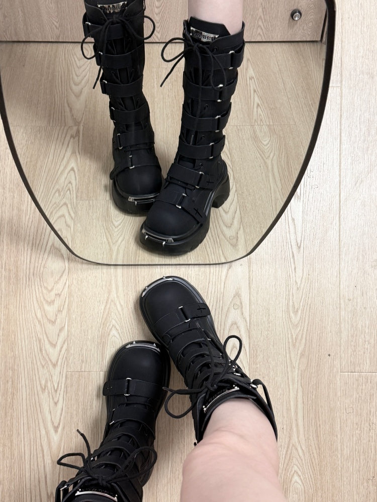 Y2K Subculture Gothic Nameplate Platform Boots【s0000016794】