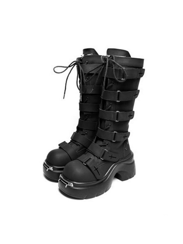 Y2K Subculture Gothic Nameplate Platform Boots【s0000016794】