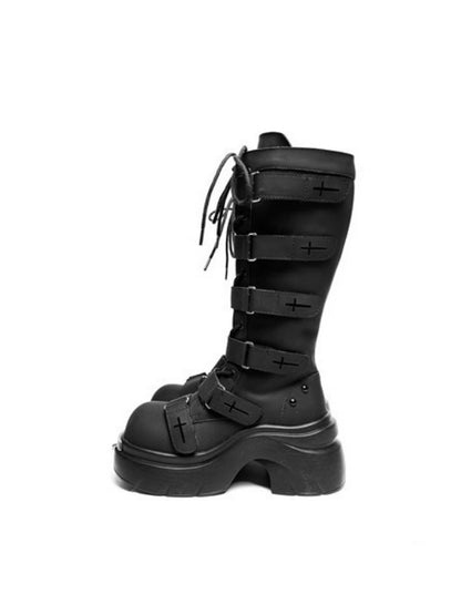 Y2K Subculture Gothic Nameplate Platform Boots【s0000016794】