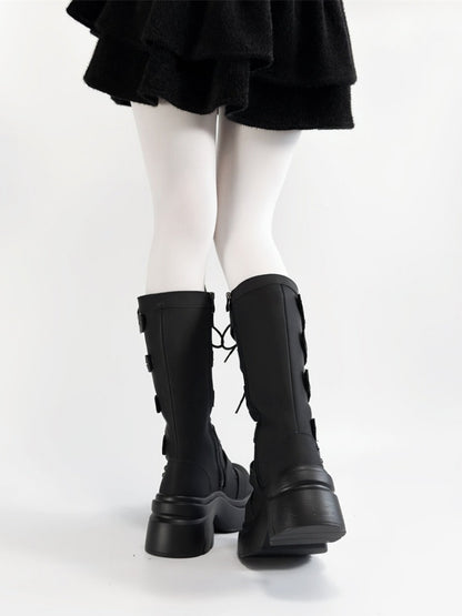 Y2K Subculture Gothic Nameplate Platform Boots【s0000016794】