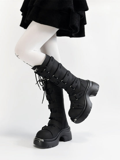 Y2K Subculture Gothic Nameplate Platform Boots【s0000016794】