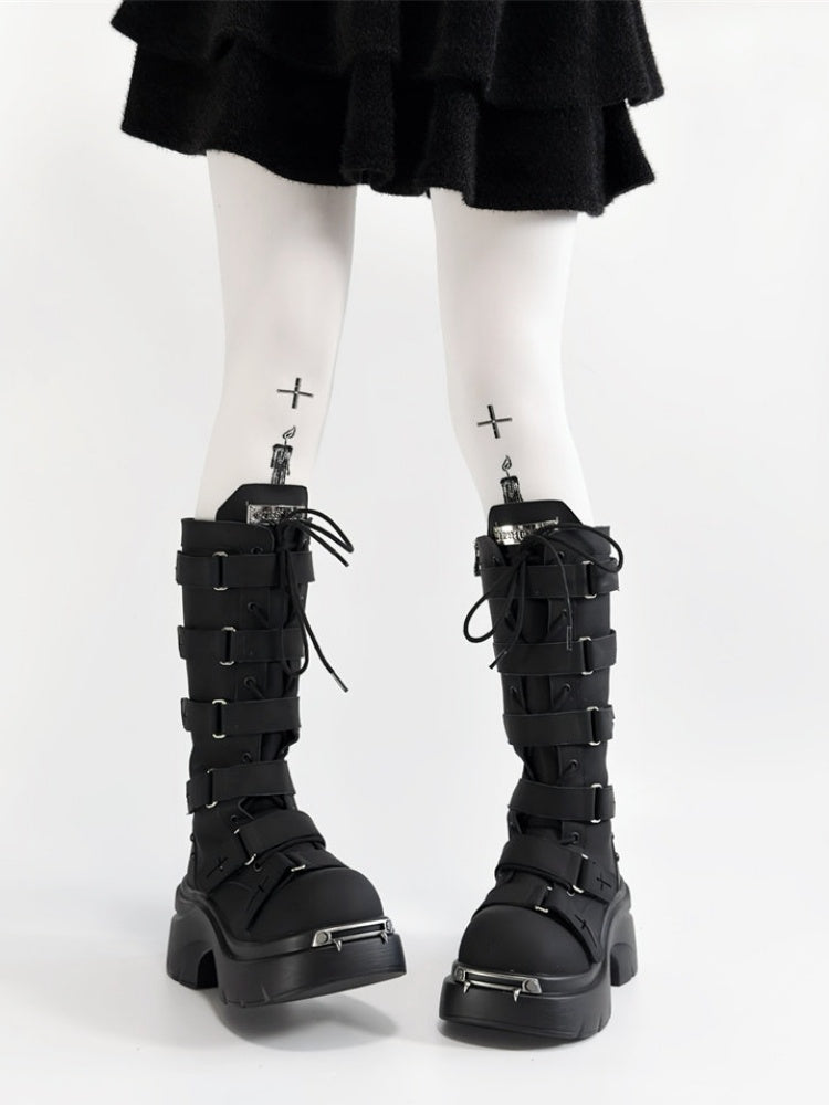 Y2K Subculture Gothic Nameplate Platform Boots【s0000016794】