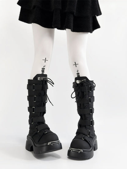 Y2K Subculture Gothic Nameplate Platform Boots【s0000016794】