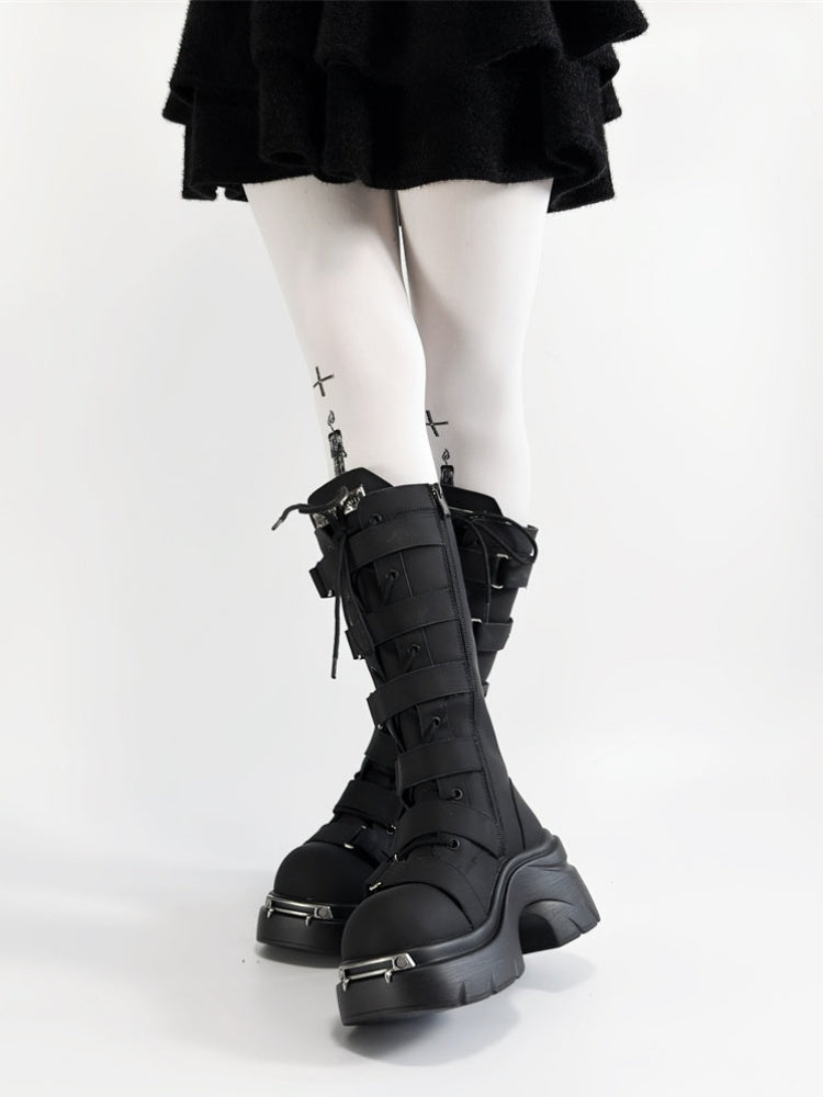 Y2K Subculture Gothic Nameplate Platform Boots【s0000016794】