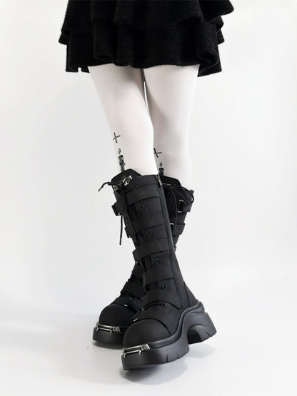 Y2K Subculture Gothic Nameplate Platform Boots【s0000016794】