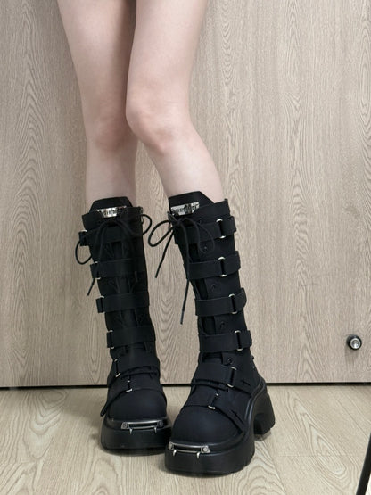 Y2K Subculture Gothic Nameplate Platform Boots【s0000016794】