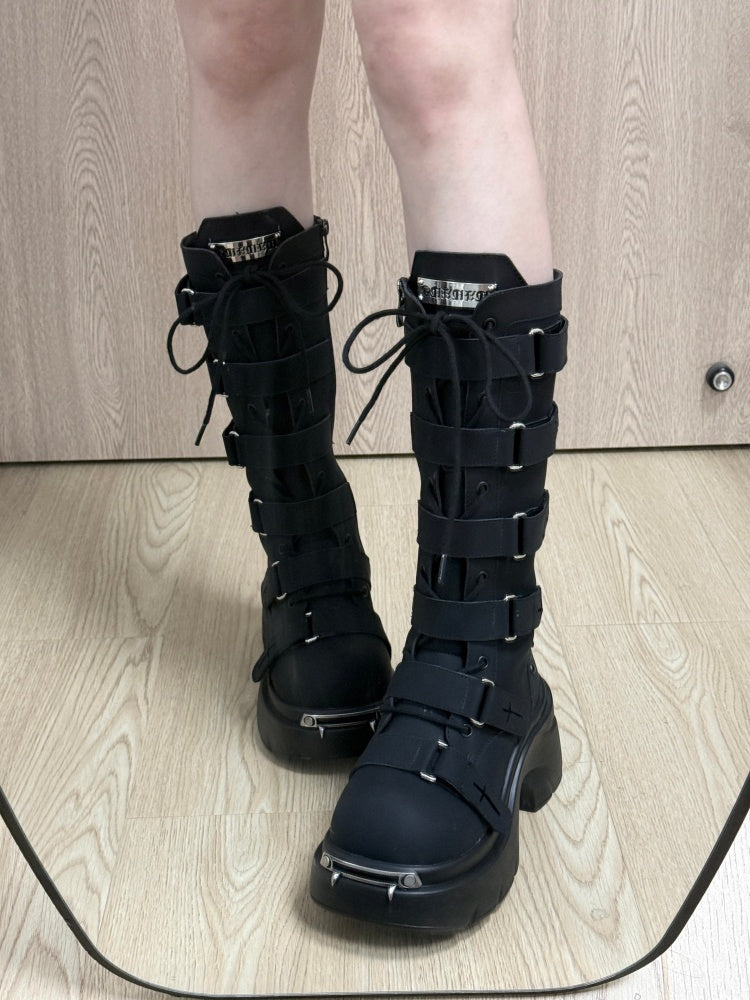 Y2K Subculture Gothic Nameplate Platform Boots【s0000016794】