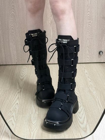 Y2K Subculture Gothic Nameplate Platform Boots【s0000016794】