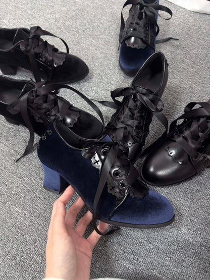 Chunky Heeled Gothic Ribbon Pumps【s0000016795】