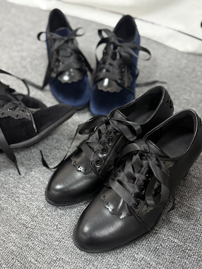 Chunky Heeled Gothic Ribbon Pumps【s0000016795】
