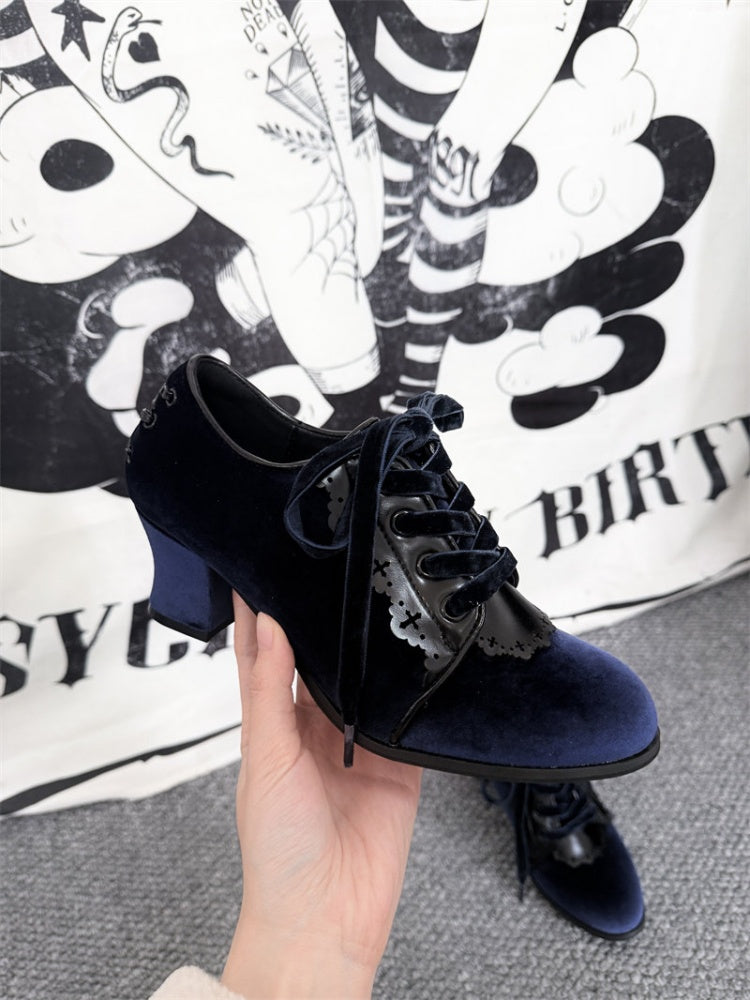 Chunky Heeled Gothic Ribbon Pumps【s0000016795】