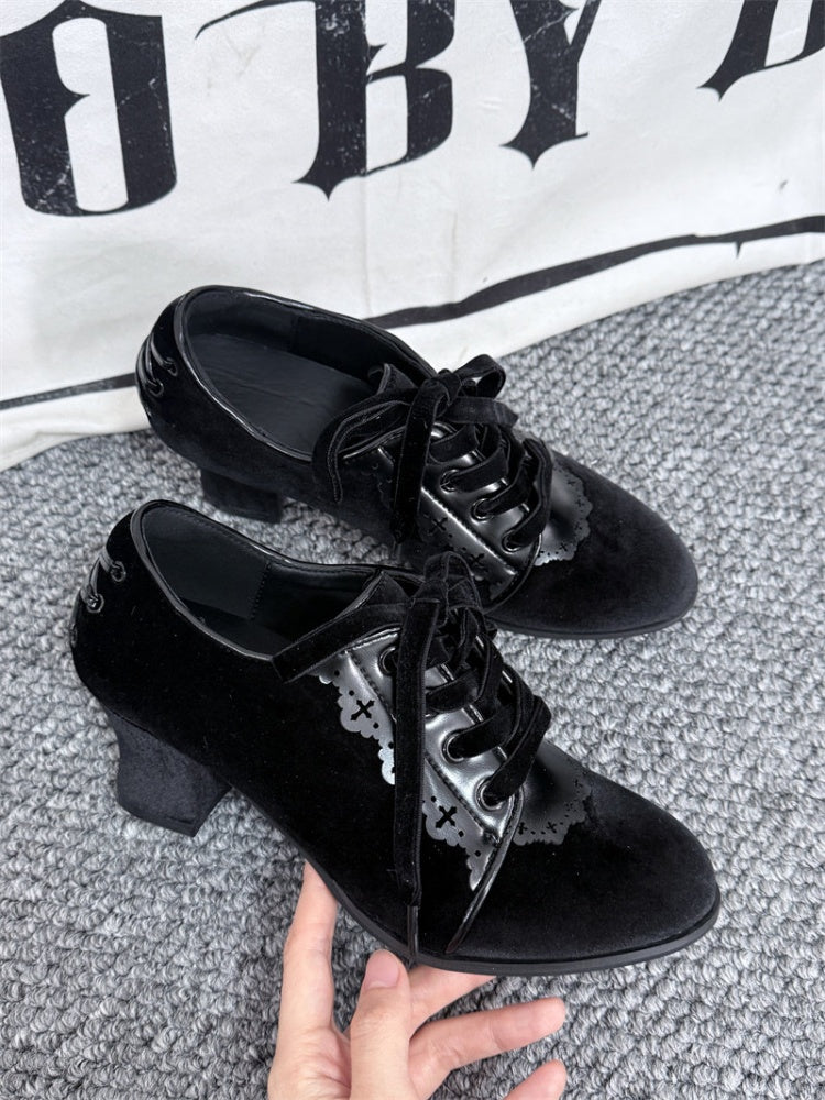 Chunky Heeled Gothic Ribbon Pumps【s0000016795】