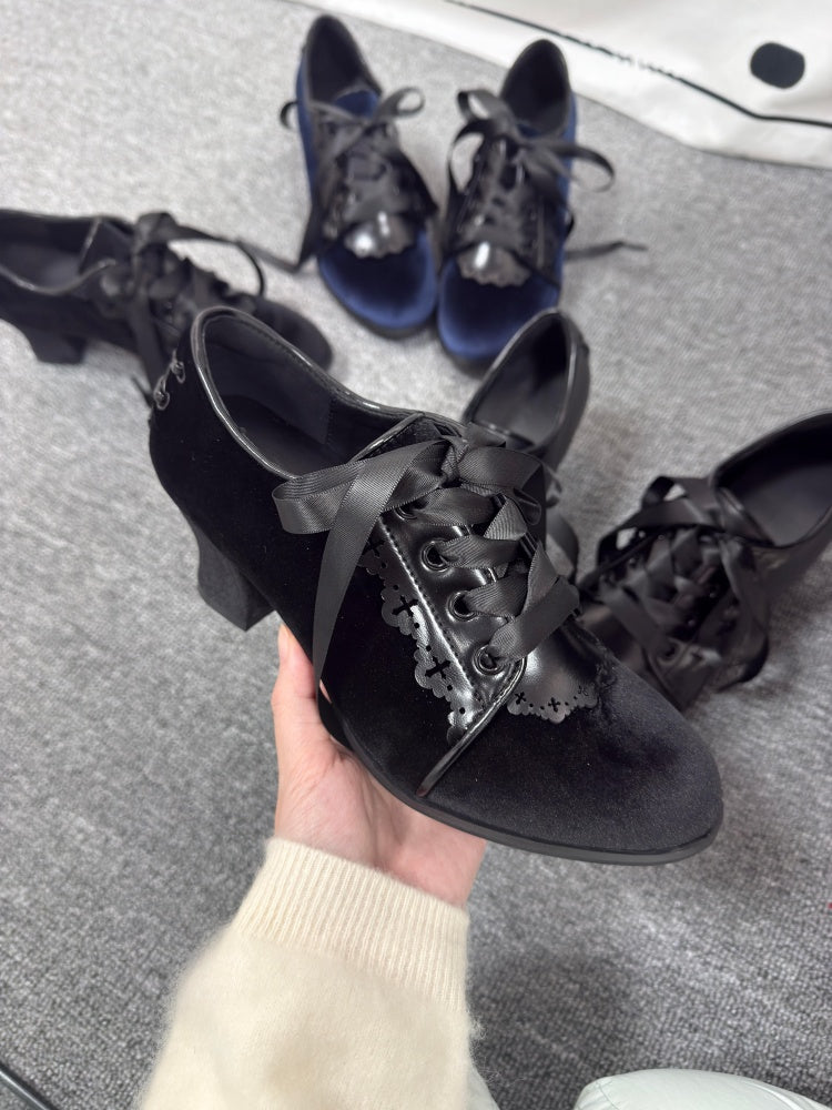 Chunky Heeled Gothic Ribbon Pumps【s0000016795】