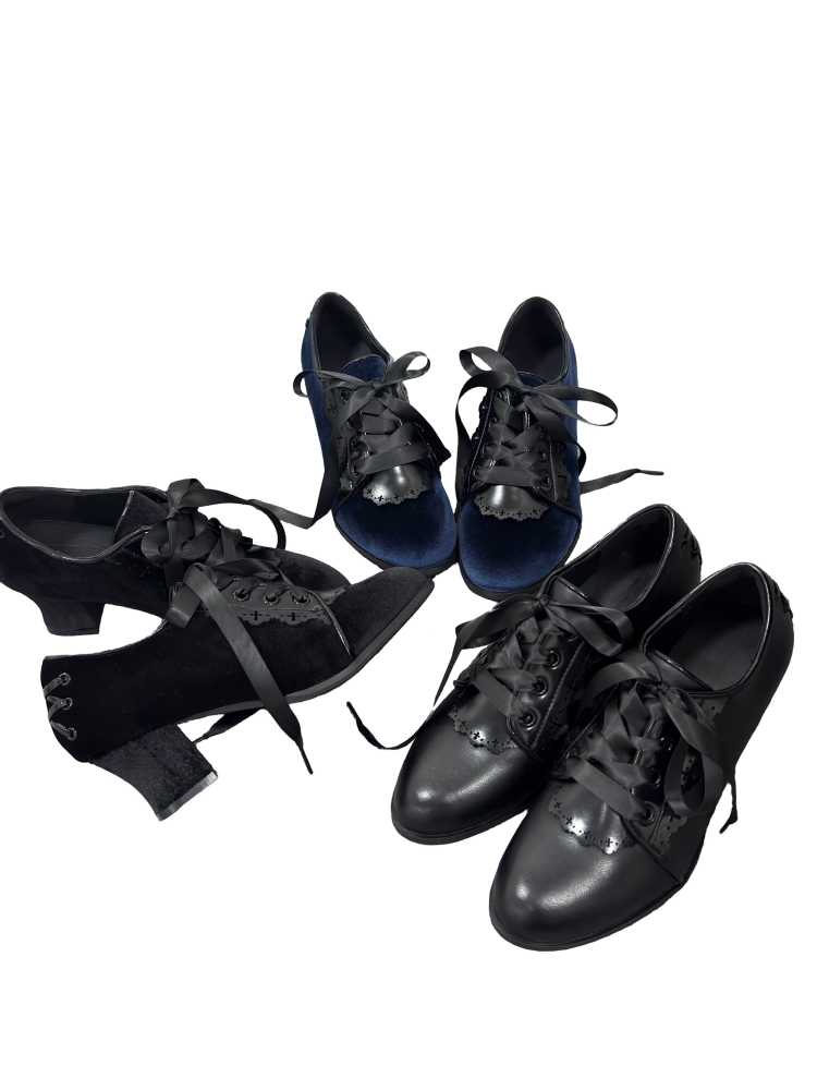 Chunky Heeled Gothic Ribbon Pumps【s0000016795】