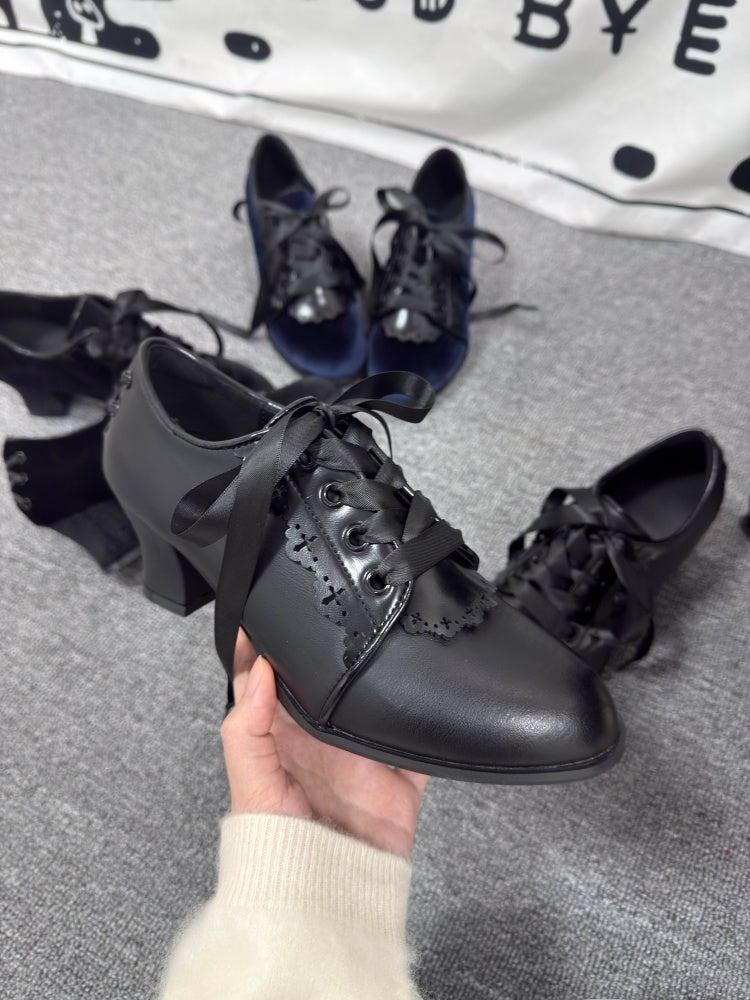 Chunky Heeled Gothic Ribbon Pumps【s0000016795】