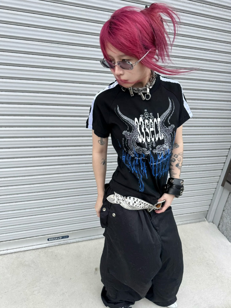 Satin Webbing Double Crocodile Short-Sleeve T-Shirt【s0000016799】