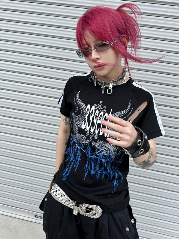Satin Webbing Double Crocodile Short-Sleeve T-Shirt【s0000016799】