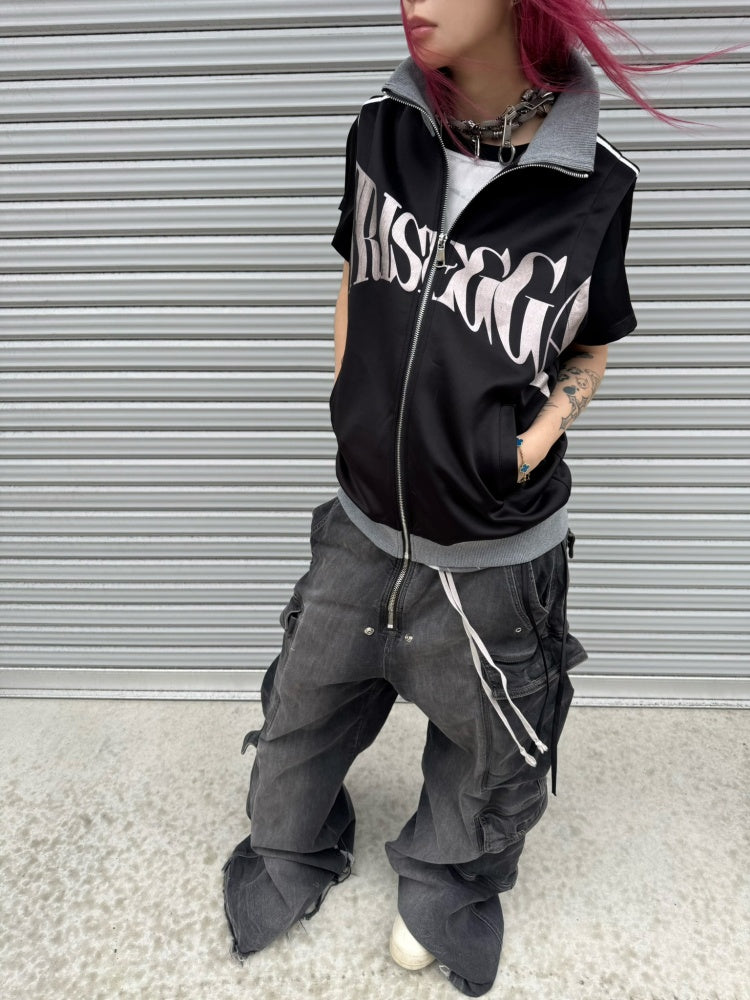 Silver Logo Stand Up Collar Punk Vest【s0000016800】
