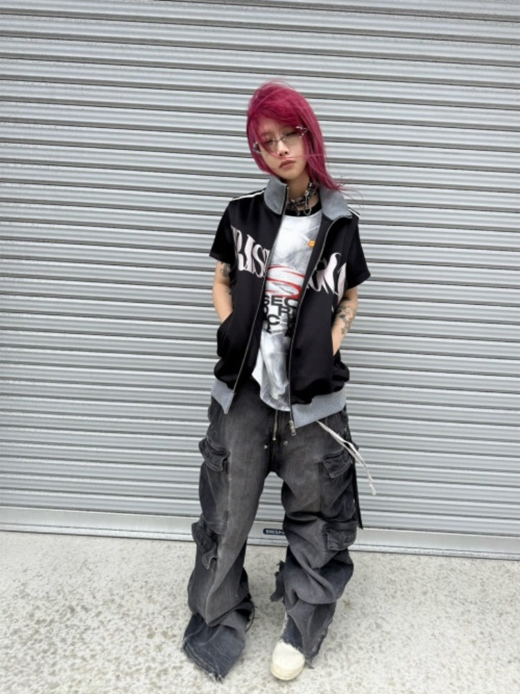 Silver Logo Stand Up Collar Punk Vest【s0000016800】