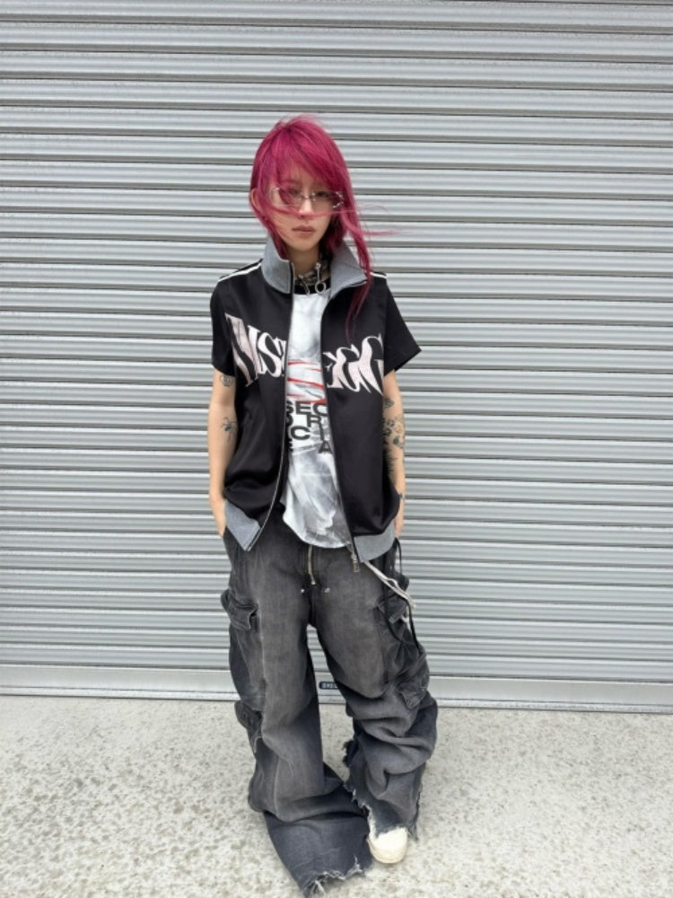 Silver Logo Stand Up Collar Punk Vest【s0000016800】