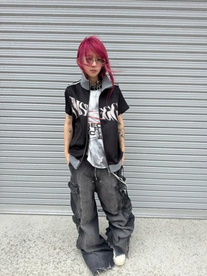 Silver Logo Stand Up Collar Punk Vest【s0000016800】