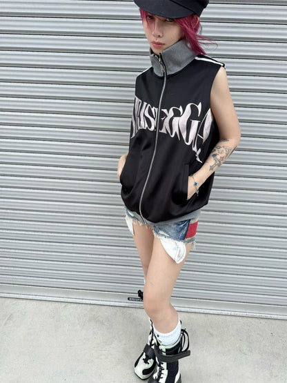 Silver Logo Stand Up Collar Punk Vest【s0000016800】