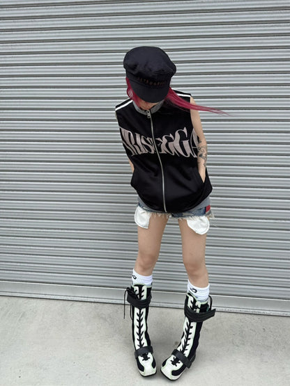 Silver Logo Stand Up Collar Punk Vest【s0000016800】