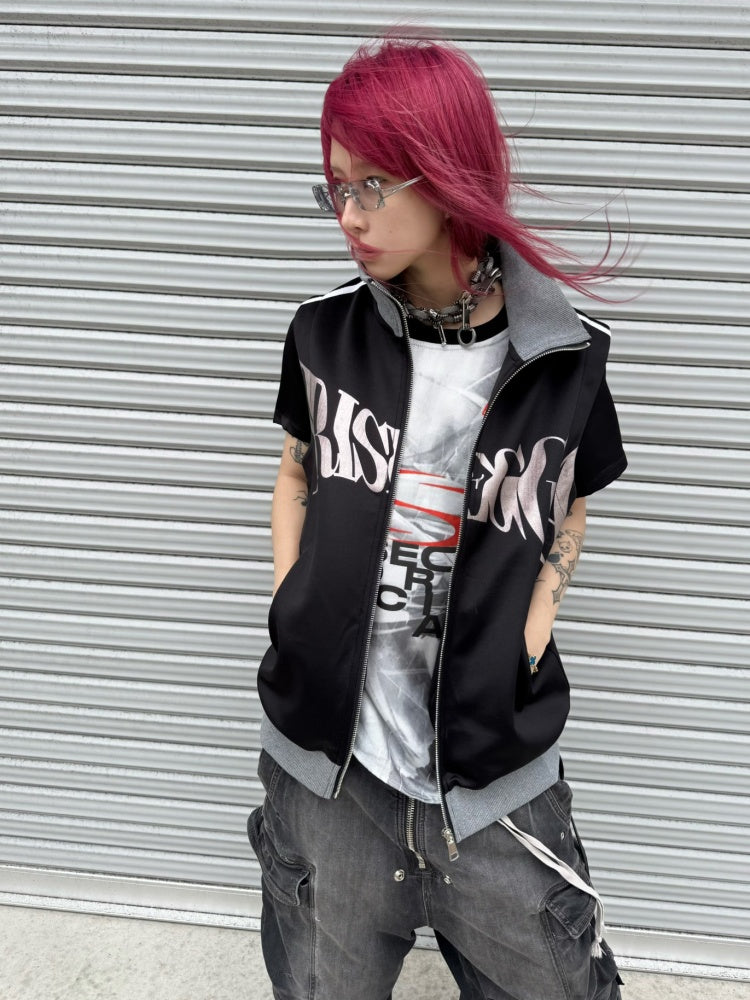 Silver Logo Stand Up Collar Punk Vest【s0000016800】