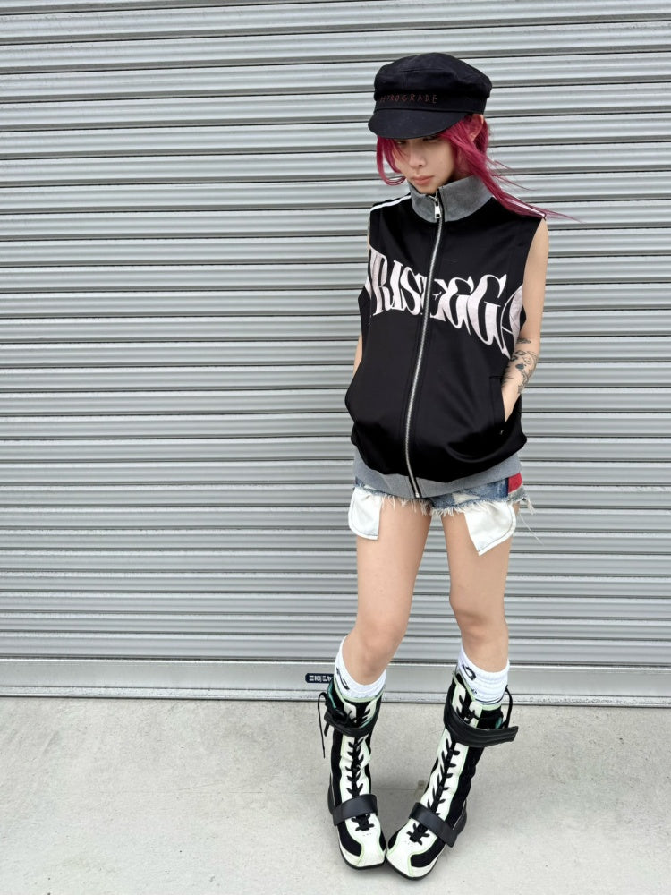 Silver Logo Stand Up Collar Punk Vest【s0000016800】