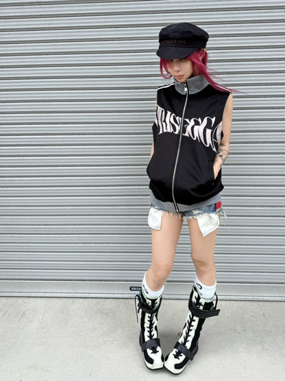 Silver Logo Stand Up Collar Punk Vest【s0000016800】