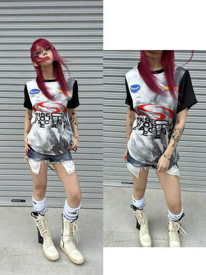 Racing Digital Drawstring Crew Neck Short-Sleeve T-Shirt【s0000016801】