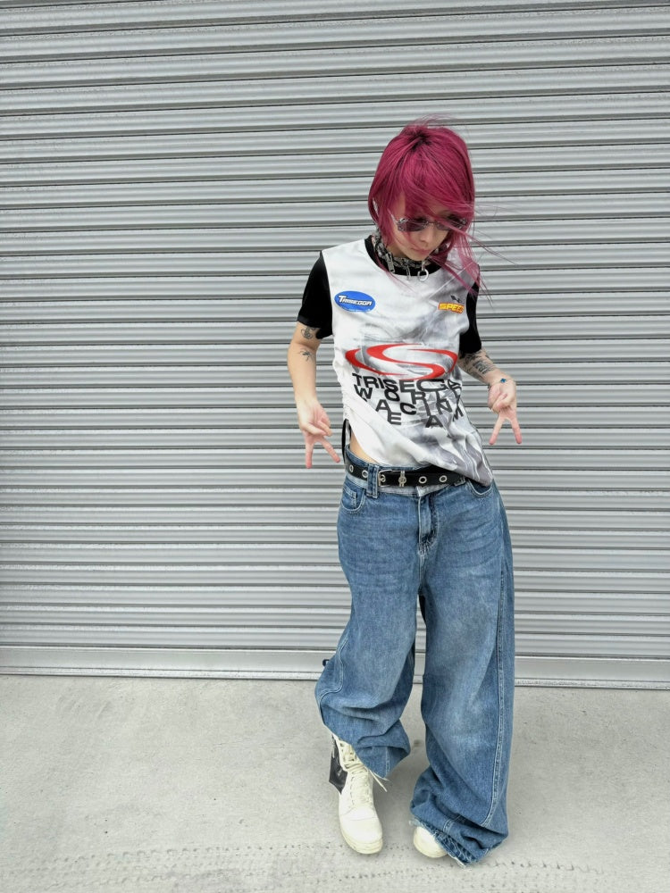 Racing Digital Drawstring Crew Neck Short-Sleeve T-Shirt【s0000016801】