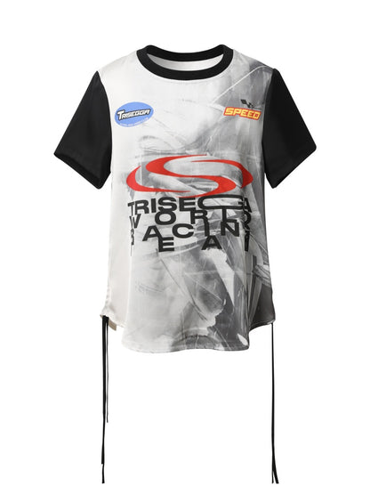 Racing Digital Drawstring Crew Neck Short-Sleeve T-Shirt【s0000016801】