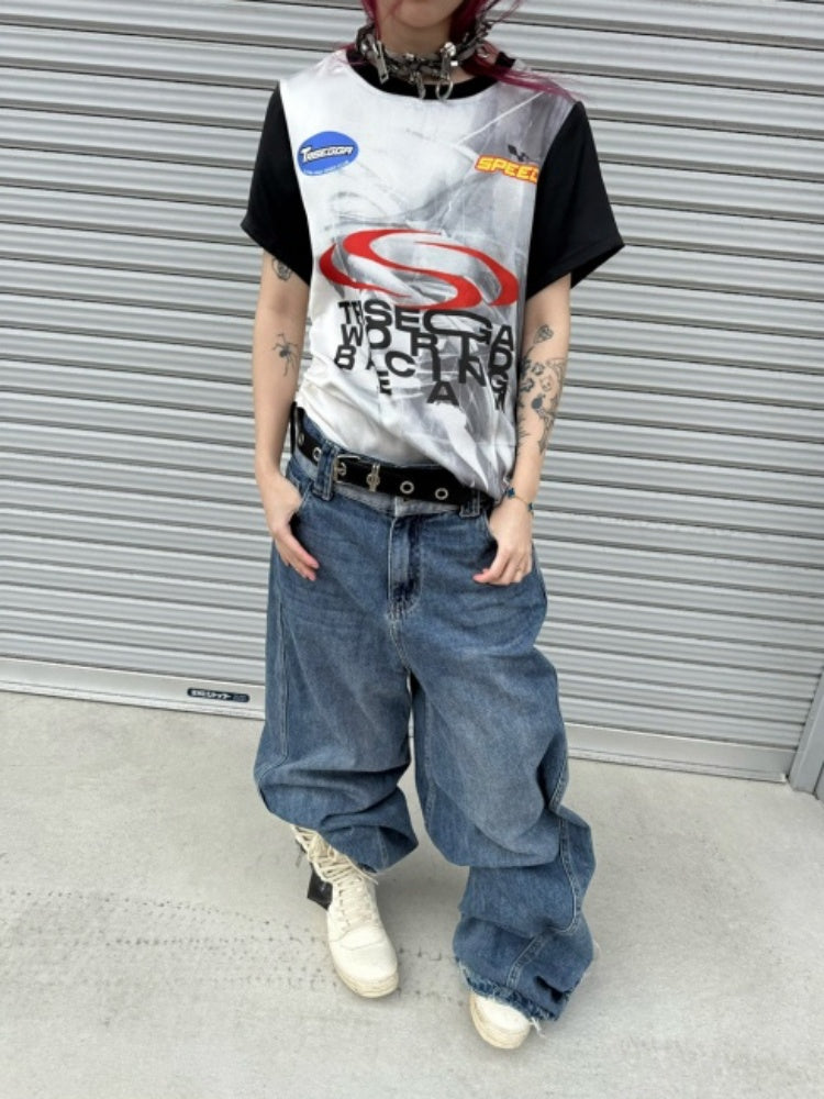 Racing Digital Drawstring Crew Neck Short-Sleeve T-Shirt【s0000016801】