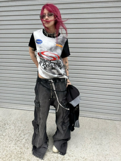 Racing Digital Drawstring Crew Neck Short-Sleeve T-Shirt【s0000016801】