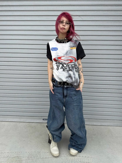Racing Digital Drawstring Crew Neck Short-Sleeve T-Shirt【s0000016801】