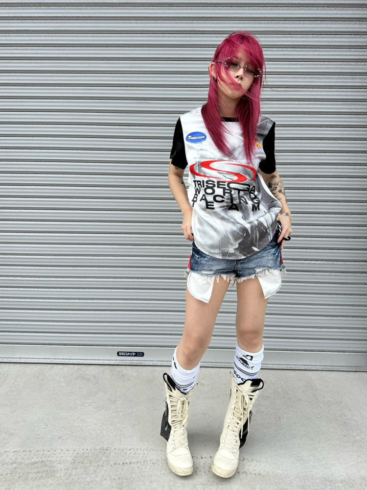 Racing Digital Drawstring Crew Neck Short-Sleeve T-Shirt【s0000016801】