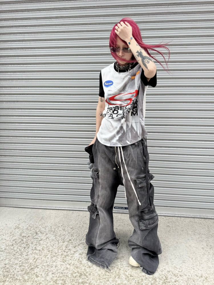 Racing Digital Drawstring Crew Neck Short-Sleeve T-Shirt【s0000016801】