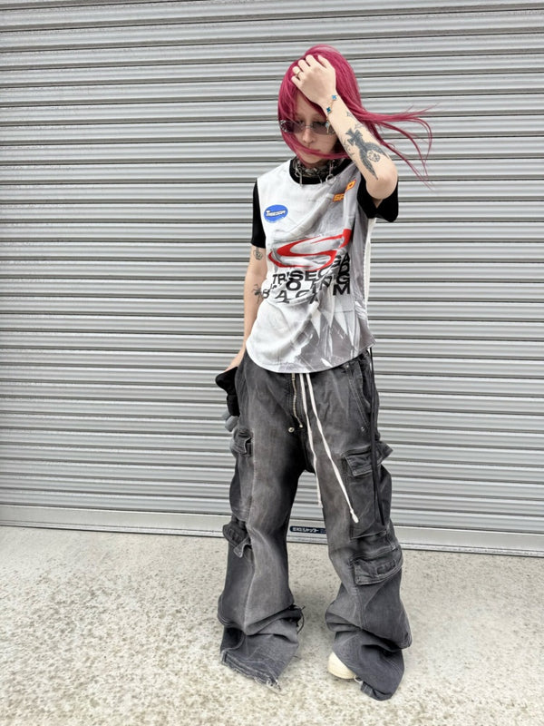 Racing Digital Drawstring Crew Neck Short-Sleeve T-Shirt【s0000016801】