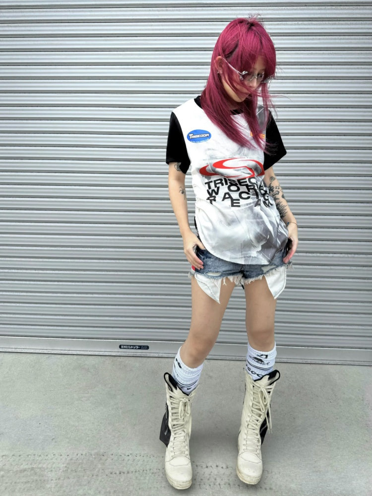 Racing Digital Drawstring Crew Neck Short-Sleeve T-Shirt【s0000016801】
