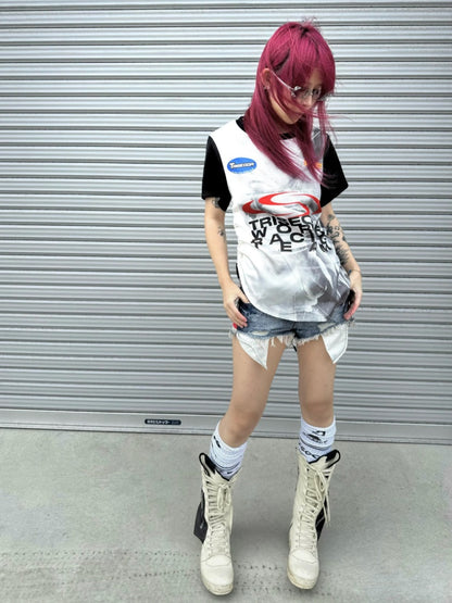 Racing Digital Drawstring Crew Neck Short-Sleeve T-Shirt【s0000016801】
