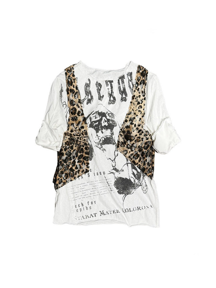 Leopard Vest Raw Edge Distressed Faux Layered T-Shirt【s0000016802】