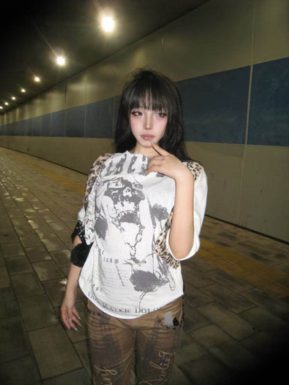 Leopard Vest Raw Edge Distressed Faux Layered T-Shirt【s0000016802】