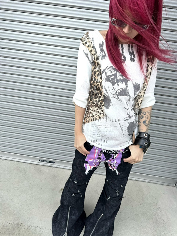 Leopard Vest Raw Edge Distressed Faux Layered T-Shirt【s0000016802】