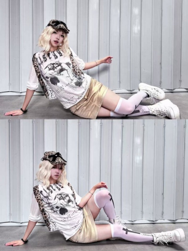 Leopard Vest Raw Edge Distressed Faux Layered T-Shirt【s0000016802】