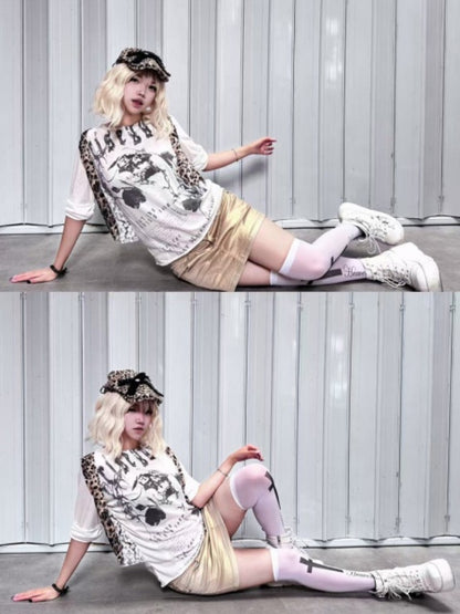 Leopard Vest Raw Edge Distressed Faux Layered T-Shirt【s0000016802】