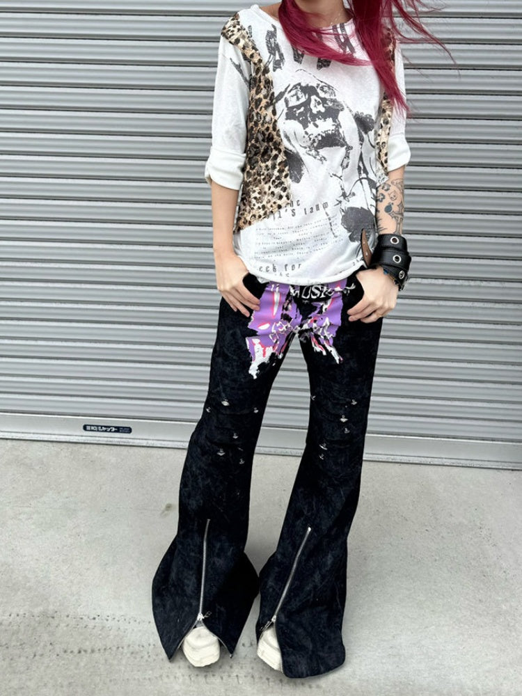 Leopard Vest Raw Edge Distressed Faux Layered T-Shirt【s0000016802】