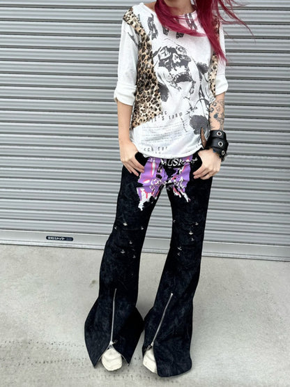 Leopard Vest Raw Edge Distressed Faux Layered T-Shirt【s0000016802】