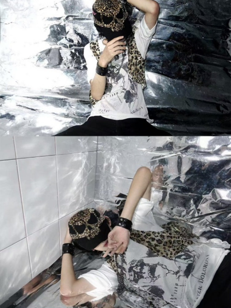 Leopard Vest Raw Edge Distressed Faux Layered T-Shirt【s0000016802】