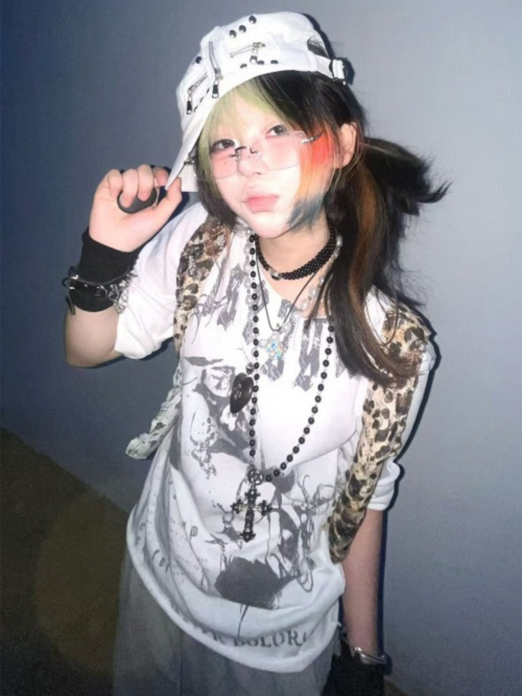Leopard Vest Raw Edge Distressed Faux Layered T-Shirt【s0000016802】